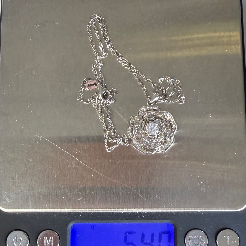 Rose Flower Lab Diamond Pendant Singapore 16” Chain NEW! - Picture 12 of 12
